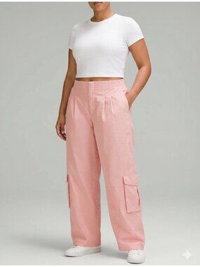 Free People Mvmnt  Cargo Pants Pink High-Waisted Adjustable Hem Women’s Size XL